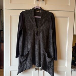 LOGO by Lori Goldstein Charcoal and Black Open Cardigan